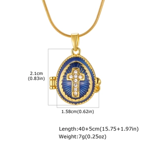 Detailed size specifications for the vintage blue enamel cross egg locket pendant