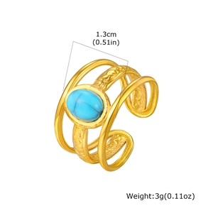 Three-layer golden ring with turquoise stone, 1.3cm width and 3g weight specifications