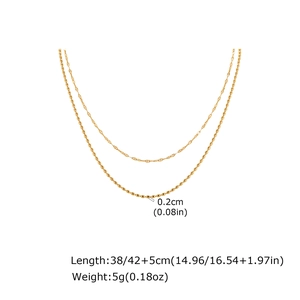 Detail view of gold double layer necklace showing dimensions 38cm and 42cm length