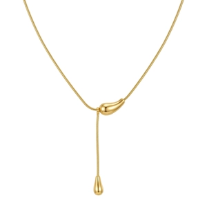 Collier en Y doré élégant avec pendentifs goutte d'eau et chaîne serpent polie