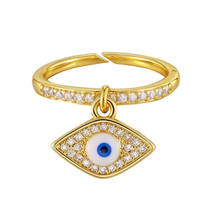 Golden evil eye ring with micro-p镶 inlaid zircon and adjustable open band design