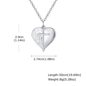 Spécifications de taille pour le pendentif cœur aile et croix avec poids et mesures