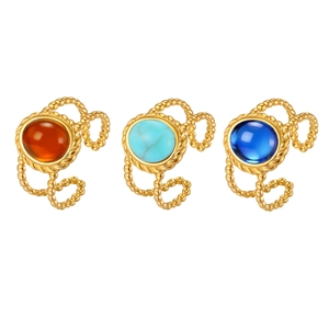 Exaggerated geometric stainless steel rings with vintage faux stones in three colors