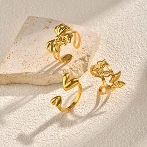 Minimalist Stainless Steel Open Ring For Women Butterfly Heart Bowknot Adjustable Gold Plated Polished Fashion Jewelry Gift