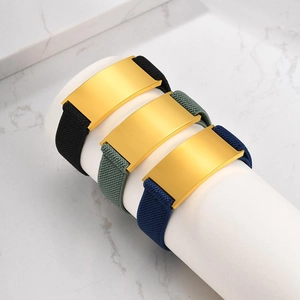 Minimalist Stainless Steel Gold Curved Plate ID Bracelet For Men Women Adjustable Elastic Braided Strap Fashion Jewelry