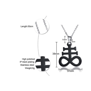 Collana con ciondolo Croce di Leviatano in acciaio inossidabile nero e argento lucido