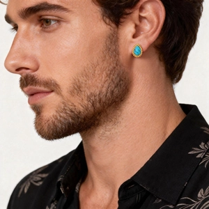 Boucle d'oreille goutte en or avec incrustation de turquoise bleue pour homme et femme