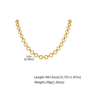 Gold stainless steel round link chain necklace with 1cm diameter circles and 45cm length