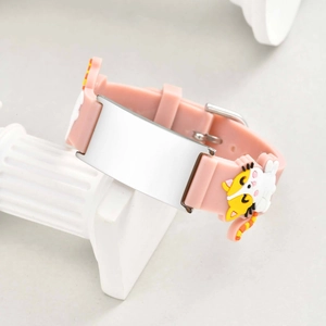 Kids Cartoon Silicone ID Bracelet Stainless Steel Plate Adjustable Strap For Children Identification Jewelry Pink Blue Animal Pattern