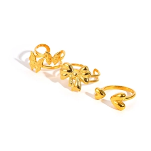 Gold butterfly and heart open rings set with minimalist polished finish for women