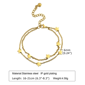 Double-layer stainless steel star bracelet with IP gold plating, length 16-21cm