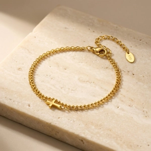 Bracciale a Doppio Strato con Croce in Acciaio Inossidabile Stile Ins per Donna Placcato Oro Gioielli Religiosi Minimalisti Regolabile