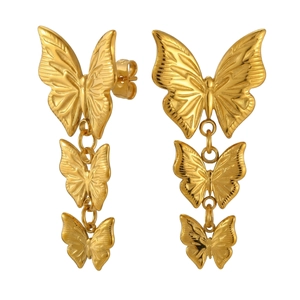 Elegant gold butterfly dangle earrings for women in stainless steel, triple butterfly design
