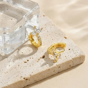 Elegant gold-plated butterfly hoop earrings with sparkling marquise-shaped zircons