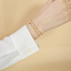 Stainless Steel Double Layer Star Pendant Bracelet For Women IP Gold Plated Adjustable Chain Minimalist Fashion Jewelry