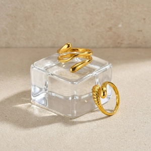 Minimalist multi-layered gold stainless steel waterdrop rings with polished finish