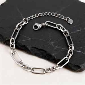 Minimalist Stainless Steel Link Chain Bracelet For Men Women Industrial Geometric Style Adjustable Fashion Jewelry Wristband