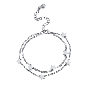 Golden double-layer stainless steel star charm bracelet for women with lobster clasp