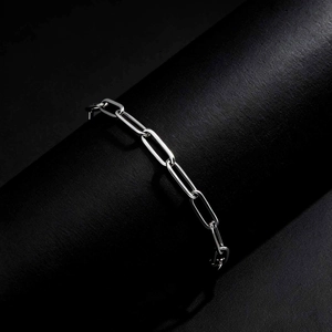 Polished stainless steel paperclip chain bracelet for women in a sleek silver finish
