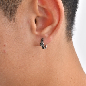 Men's punk style viking tiger head earring with valknut symbol in retro steel