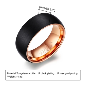 8mm brushed black tungsten carbide ring with polished rose gold inner surface