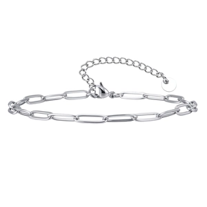 Polished stainless steel rectangular paperclip chain anklet with secure lobster clasp