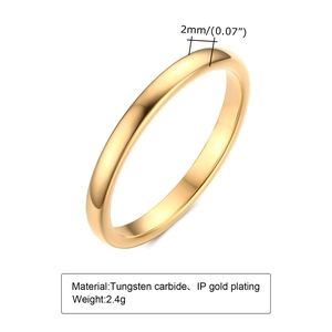 Detail of 2mm minimalist tungsten carbide ring with IP gold plating finish