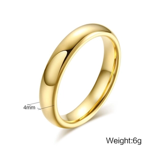 Detail view of 4mm gold tungsten ring with 6g weight specifications and polished finish