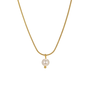 Collana minimalista a catena a serpente dorata con un elegante ciondolo di perla