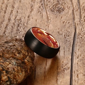 8mm black brushed tungsten carbide ring with polished rose gold inner surface