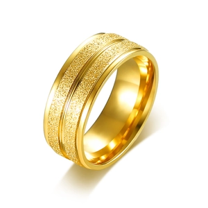 Mens Minimalist Stainless Steel Gold Plated Ring Matte Grooved Surface Polished Inner Band Fashion Jewelry Finger Ring Gift
