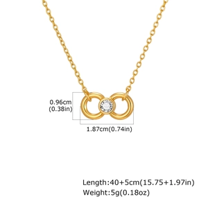 Collier infini en acier inoxydable doré avec pendentif en zircone et dimensions