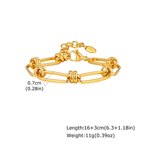 Detail of gold stainless steel 0.7cm wide oval link bracelet with K18 stamp and lobster clasp