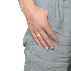 8mm gold brushed titanium steel ring with parallel matte grooves for men worn on finger