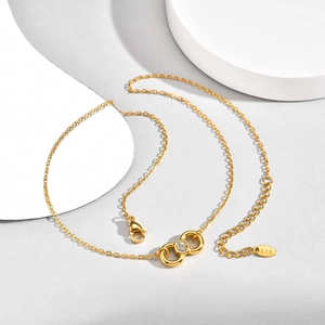 Détail du collier en or 18K avec pendentif double cercle et pierre de zircone claire