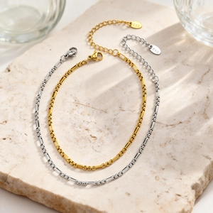 Minimalist Stainless Steel Figaro Chain Anklet For Women Artificial Pearl Geometric Foot Jewelry Gold Silver Plated Beach Summer Gift