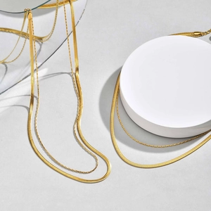 Double Layer Stainless Steel Herringbone Chain Necklace For Women Minimalist Gold Plated Clavicle Chain Jewelry Accessory