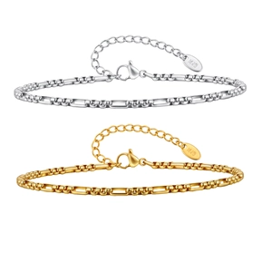Minimalist stainless steel Figaro chain bracelets in gold and silver with lobster clasp