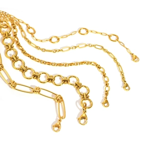 Five styles of gold stainless steel link chains with lobster clasps for women
