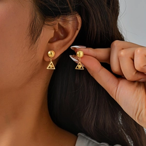 18K gold plated geometric triangle earrings with inner bead for women, fashion jewelry
