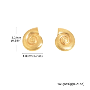 Golden 18K gold-plated spiral seashell stud earrings with brushed texture finish