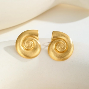18K Gold Plated Conch Spiral Stud Earrings With 925 Sterling Silver Post Minimalist Brushed Metal Snail Shell Stud Earrings For Women