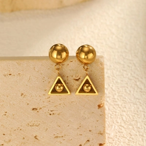 Ins Style Brass 18K Gold Plated Geometric Triangle Ball Stud Earrings For Women Stainless Steel Post Fashion Jewelry