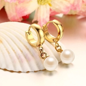 Elegant Artificial Pearl Huggie Earrings For Women Stainless Steel Gold Plated Minimalist Drop Earrings Fashion Jewelry Gift