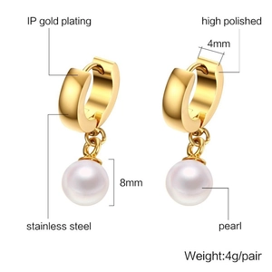 8mm pearl drop earrings in gold plated stainless steel with high polished finish