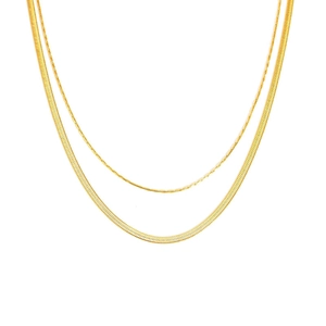 Double-layered 18K gold plated herringbone and delicate chain necklace minimalist style