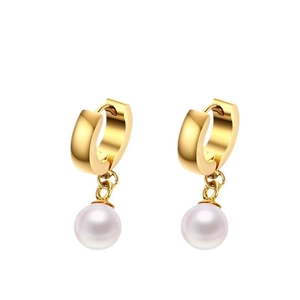 Classic 8mm pearl drop earrings with elegant gold-plated hoops for women jewelry