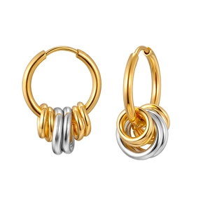 Polished two-tone stainless steel hoop earrings for women with gold and silver rings
