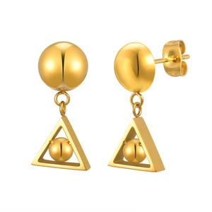 18K gold plated stainless steel geometric triangle dangle earrings with metal beads