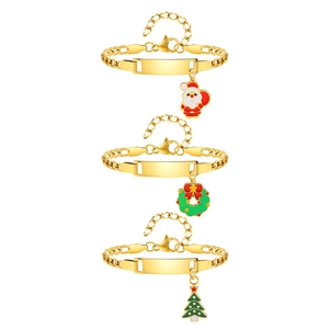 Adjustable gold stainless steel Figaro chain bracelets with Christmas enamel charms